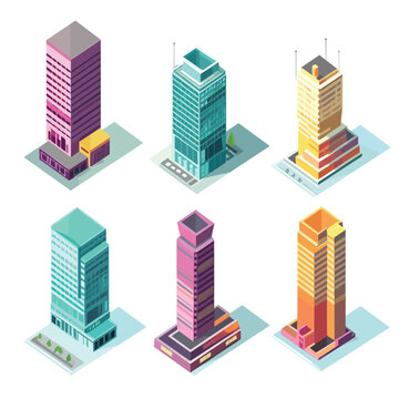 Skyscrapers isometric set vector illustration isolated