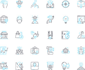 Evaluation planning linear icons set. Assessment, Metrics, Targets, Scope, Objectives, Analysis, Criteria line vector and concept signs. Strategy,Outcomes,Goals outline illustrations Generative AI