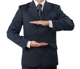 Business man architect standing in a business suit holding virtual screen