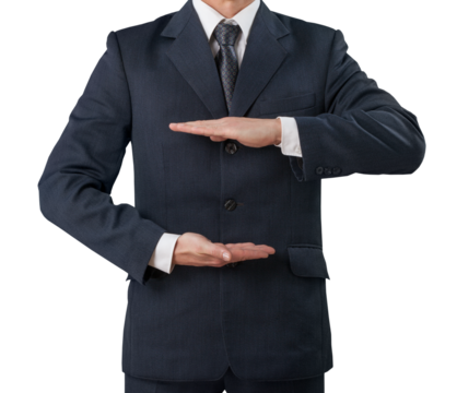 Business man architect standing in a business suit holding virtual screen