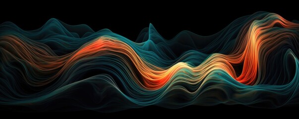 The shape of an abstract piece of fabric, futuristic chromatic waves background. Generative AI