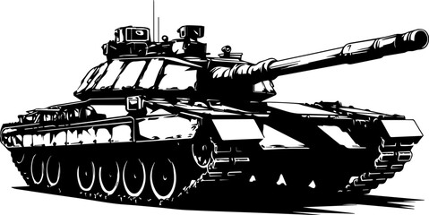 Illustration of military tank in drawing stencil style. - obrazy, fototapety, plakaty