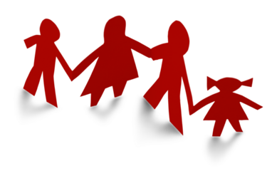 Cutting origami red family from paper