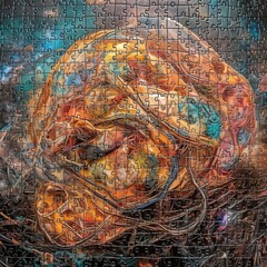 Abstract Puzzle of Human Brain, Neural Networks and Connections, Generative AI