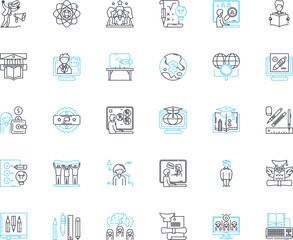 Digital learning linear icons set. E-learning, Gamification, Virtual, Interactive, Mobile, Collaborative, Adaptive line vector and concept signs. Online,Distance,Remote outline Generative AI