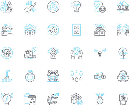 Environmental impact linear icons set. Sustainability, Pollution, Climate, Emissions, Conservation, Biodiversity, Deforestation line vector and concept signs. Recycling,Carbon,Oz outline Generative AI