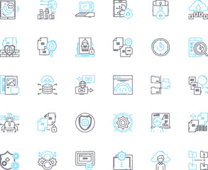 Cybersecurity linear icons set. Encryption, Firewall, Biometrics, Malware, Phishing, Hacking, Backdoor line vector and concept signs. Espionage,Patching,Virus outline illustrations Generative AI