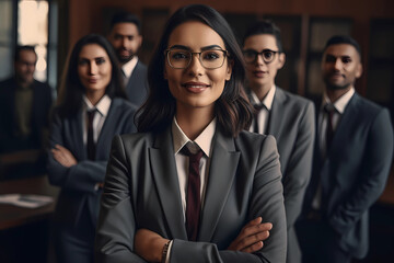 portrait of business people, executives, leading lady, wonderful team. Generative AI