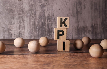 Word KPI made with wood building blocks,stock image