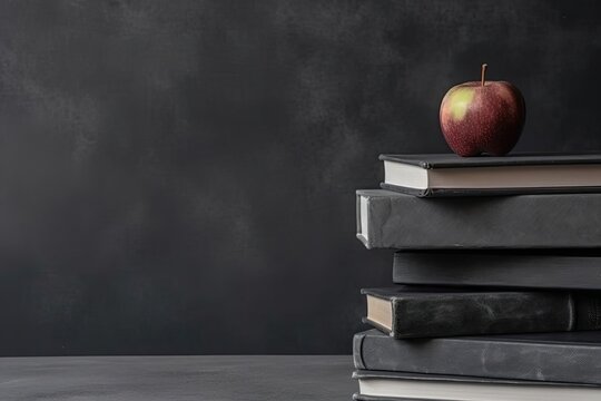 Apple With Books Educational Backdrop Generative AI