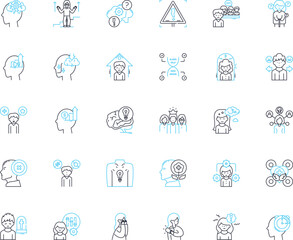 Cognitive process linear icons set. Perception, Attention, Memory, Learning, Reasoning, Comprehension, Analysis line vector and concept signs. Interpretation,Problem-solving,Creativity Generative AI