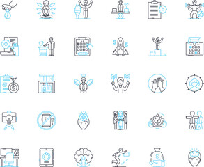 Creative Exchange linear icons set. Inspiration, Collaboration, Artistry, Innovation, Imagination, Expression, Ideas line vector and concept signs. Creativity,Brainstorming,Communication Generative AI