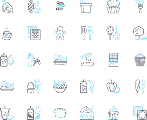 Culinary marketplace linear icons set. ere are original word keywords about Culinary marketplace:, Food, Cuisine, Cooking, Ingredients, Recipes, Flavors line vector and concept signs. Generative AI