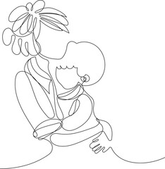 Happy mothers day illustration with woman holding a Flowers. Thank you card with blooming flowers. Use for Boarding Pass, birthday card, invitations, Birthday card Vector illustration