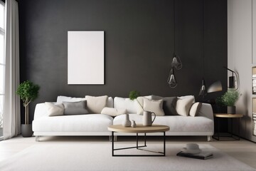 interior carpet living room stylish luxury lamp grey pillow couch home render three-dimensional cushion. Generative AI.