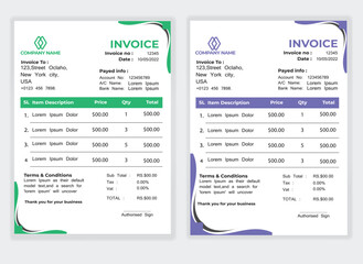 Business corporate creative invoice template. minimal style invoice vector template design
