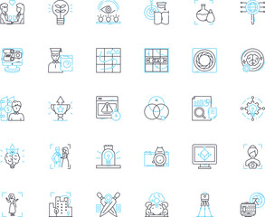 Artificial intelligence and robotics linear icons set. Automation, Neural, Machine, Algorithm, Intelligence, Robotics, Neural nerk line vector and concept signs. Automation,Computer,Vision outline