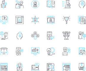 Brand consultants linear icons set. Strategy, Branding, Positioning, Differentiation, Identity, Messaging, Research line vector and concept signs. Analysis,Design,Innovation outline illustrations