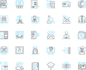 Advanced learning linear icons set. Mastery, Expertise, Adeptness, Proficiency, Sophistication, Comprehension, Fluency line vector and concept signs. Specialization,Precision,Ingenuity outline