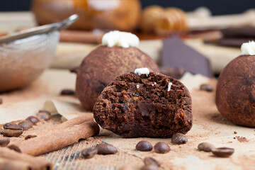 cake made of biscuit crumbs with butter cream with cocoa and sugar