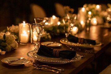 Fototapeta na wymiar Night Wedding Table Decoration