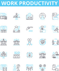 Work productivity vector line icons set. Efficiency, Productivity, Quality, Output, Results, Accomplishments, Proficiency illustration outline concept symbols and signs