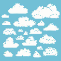 Clouds set, fluffy and white, vector, svg, editable stroke, 