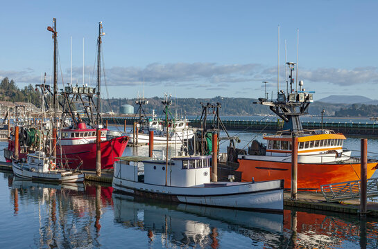 Newport Oregon moored fishing vessels.