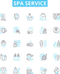 Spa service vector line icons set. Spa, Massage, Facial, Manicure, Pedicure, Sauna, Jacuzzi illustration outline concept symbols and signs
