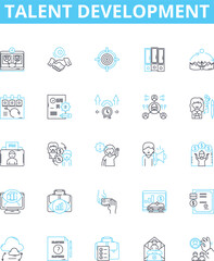 Fototapeta na wymiar Talent development vector line icons set. Education, Training, Coaching, Mentoring, Knowledge, Skills, Potential illustration outline concept symbols and signs