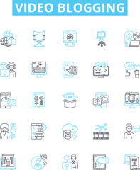 Video blogging vector line icons set. Vlogging, Videoblogging, Video-Blogging, Blogging, Videos, Stream, Youtubing illustration outline concept symbols and signs
