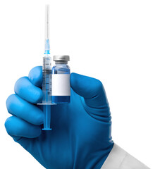 Injectable vaccine for the vaccination program of coronavirus Omicron. Doctor holds the syringe