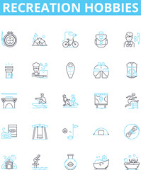 Recreation hobbies vector line icons set. Sports, Games, Camping, Fishing, Cooking, Biking, Hiking illustration outline concept symbols and signs