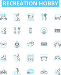 Recreation hobby vector line icons set. Sporting, Gaming, Painting, Crafting, Sewing, Reading, Fishing illustration outline concept symbols and signs