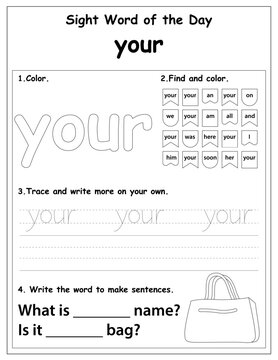 Sight words educational worksheet for preschool and primary school learning, coloring activities for children, preschool activities