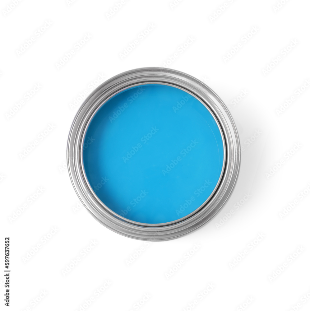 Canvas Prints Can with light blue paint on white background, top view