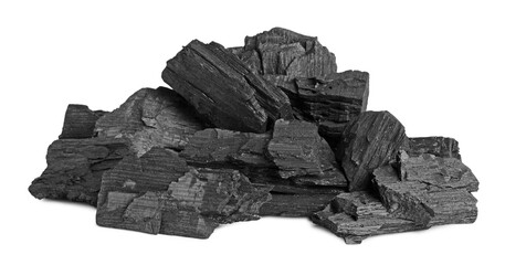 Heap of coal isolated on white. Mineral deposits