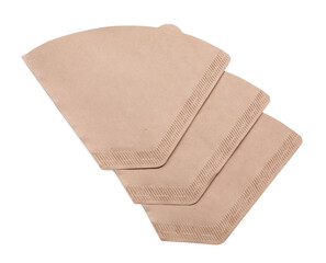Paper coffee filters isolated on white, top view