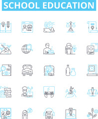 School education vector line icons set. School, Education, Learning, Knowledge, Classroom, Students, Teacher illustration outline concept symbols and signs