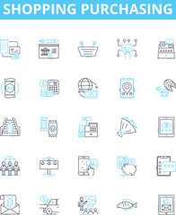 Shopping purchasing vector line icons set. Buying, Shopping, Acquiring, Purchase, Procurement, Ordering, Obtaining illustration outline concept symbols and signs
