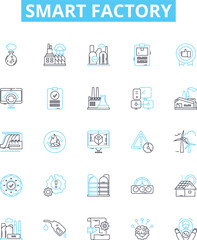 Smart factory vector line icons set. Smart, Factory, Automation, Digital, IoT, Intelligent, Manufacturing illustration outline concept symbols and signs