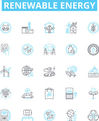 Renewable energy vector line icons set. Solar, Wind, Hydro, Biomass, Geothermal, Tidal, Wave illustration outline concept symbols and signs