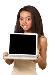 Friendly Young Woman with Laptop - Isolated