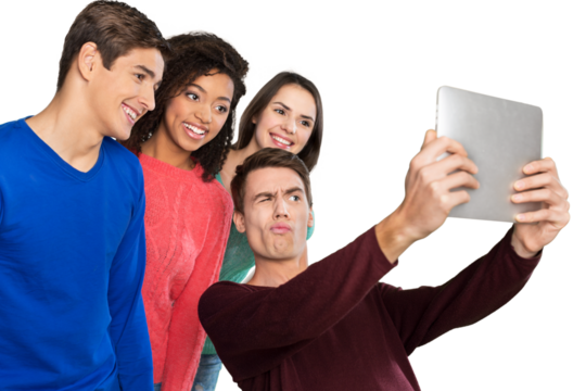 Group Happy Teenagers making selfie