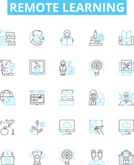 Remote learning vector line icons set. Remote, Learning, Online, Education, Teleclass, Videoconferencing, Webinar illustration outline concept symbols and signs