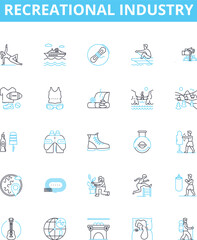 Recreational industry vector line icons set. Recreational, Industry, Leisure, Tourism, Adventures, Outdoors, Activities illustration outline concept symbols and signs