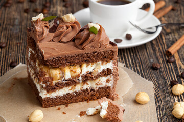 Sweet cake with chocolate cakes and salted caramel with nuts