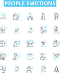 People emotions vector line icons set. Joyful, Sad, Content, Excited, Afraid, Bitter, Loving illustration outline concept symbols and signs