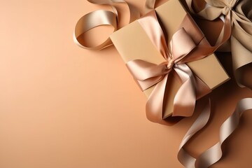 luxury gift box with silk and ribbon copy space Generative AI