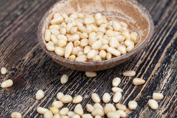 peeled from the hard shell useful pine nuts